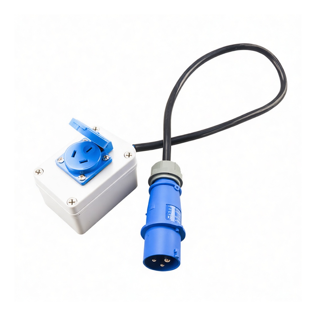 Industrial Adapter Cord, 16A 220V, Rubber, 14 AWG, 3-Conductor