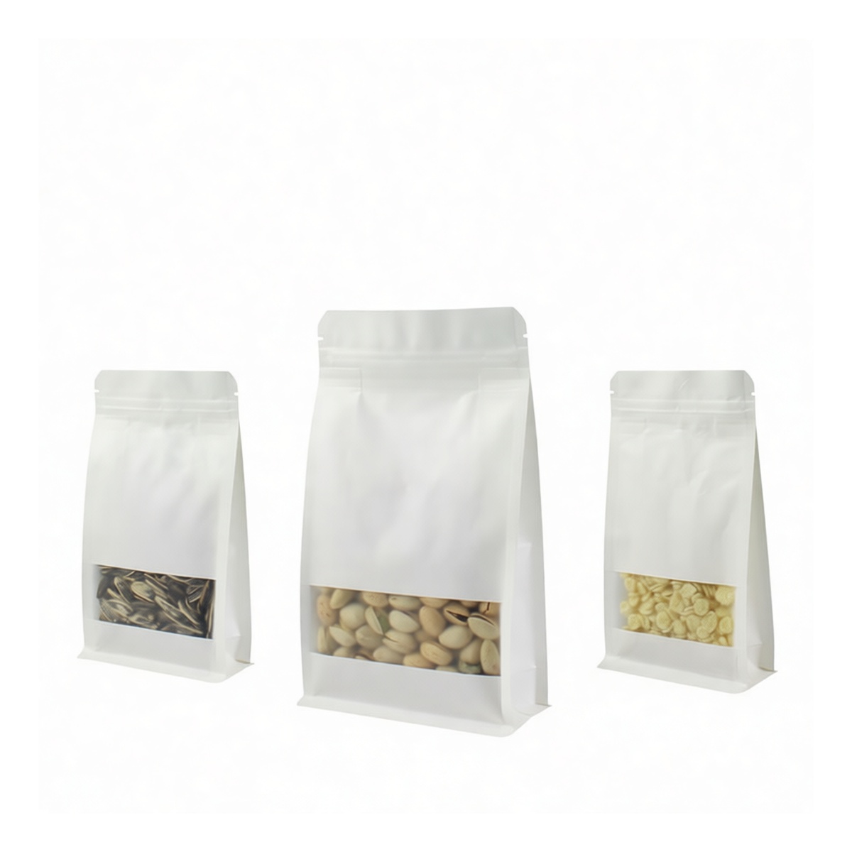 Kraft Paper 8-Side Seal Bag 4.7x8.7 in with Window for Retail, Pkg Qty 100