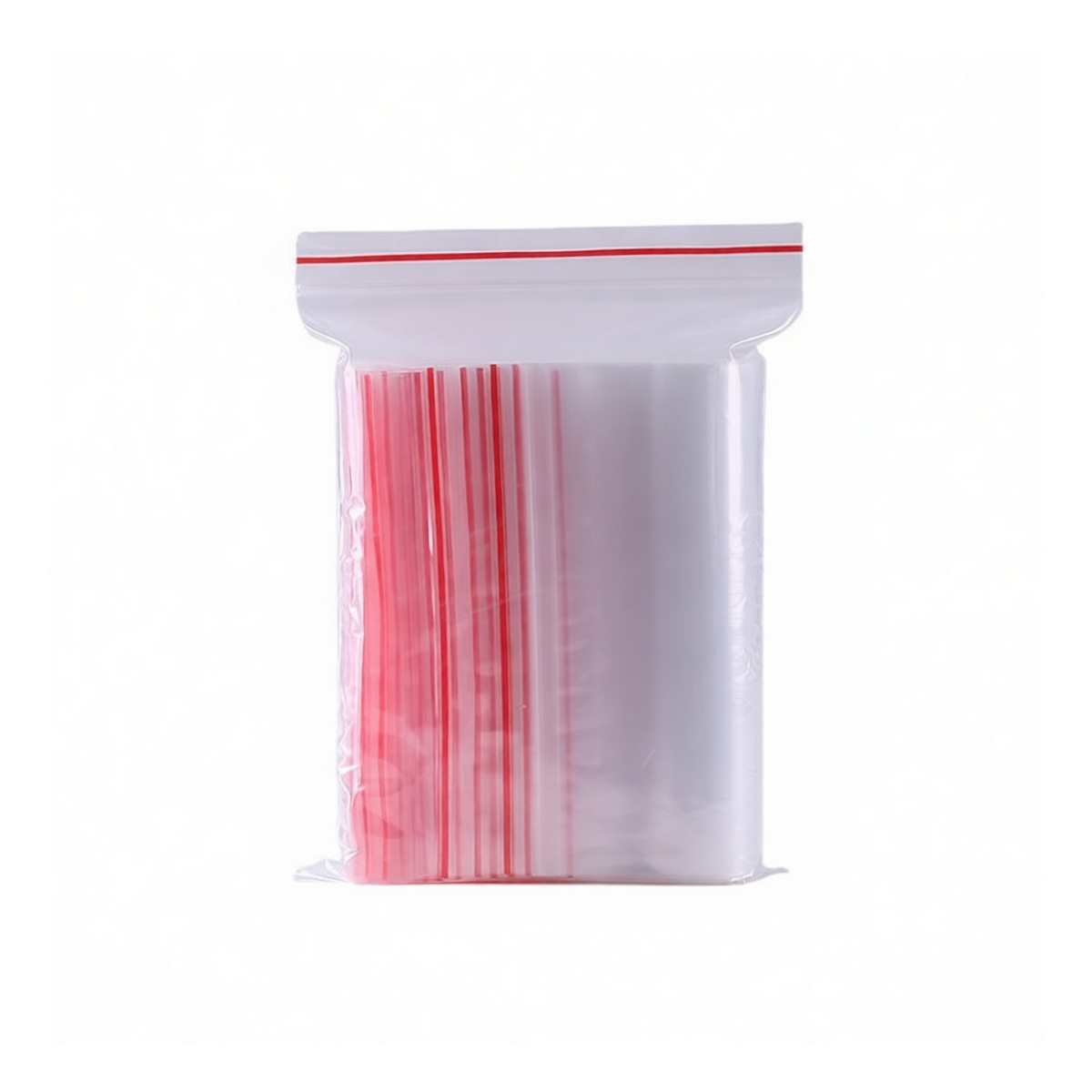 Clear PE Resealable Bags 3.5x5.1 in Red Zip Short Side Open, Pkg Qty 5000