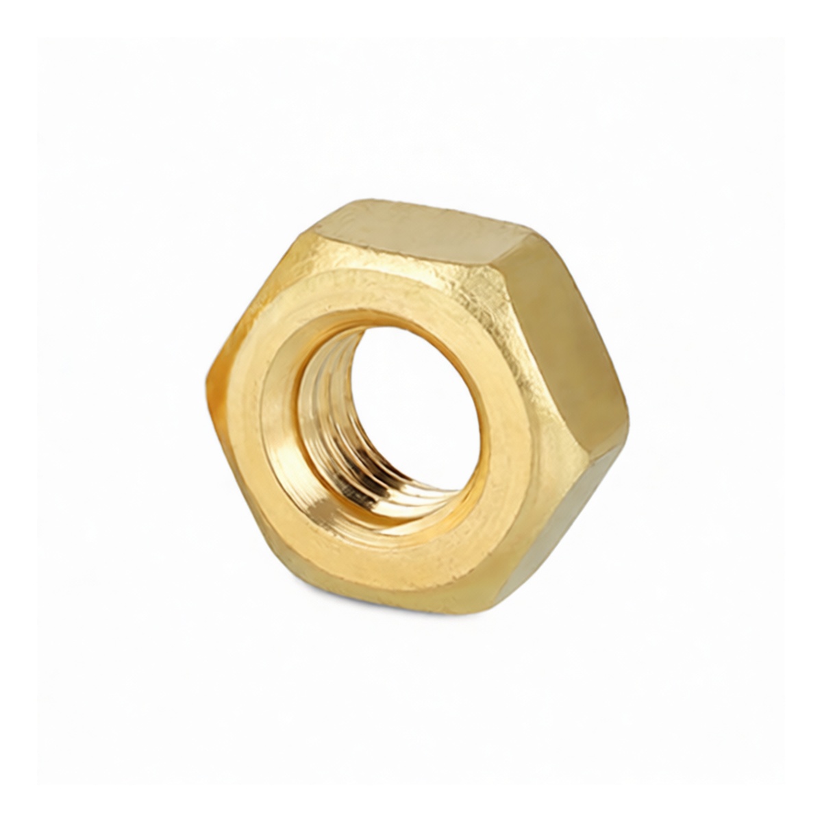 H62 Brass Hex Nut, M10-1.5 Thread, 0.63 in, Plain Finish, Pkg Qty 100