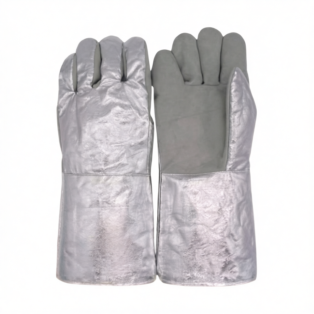 Leather Aluminum Foil Safety Gloves, 18-Inch Length, Pkg Qty 12