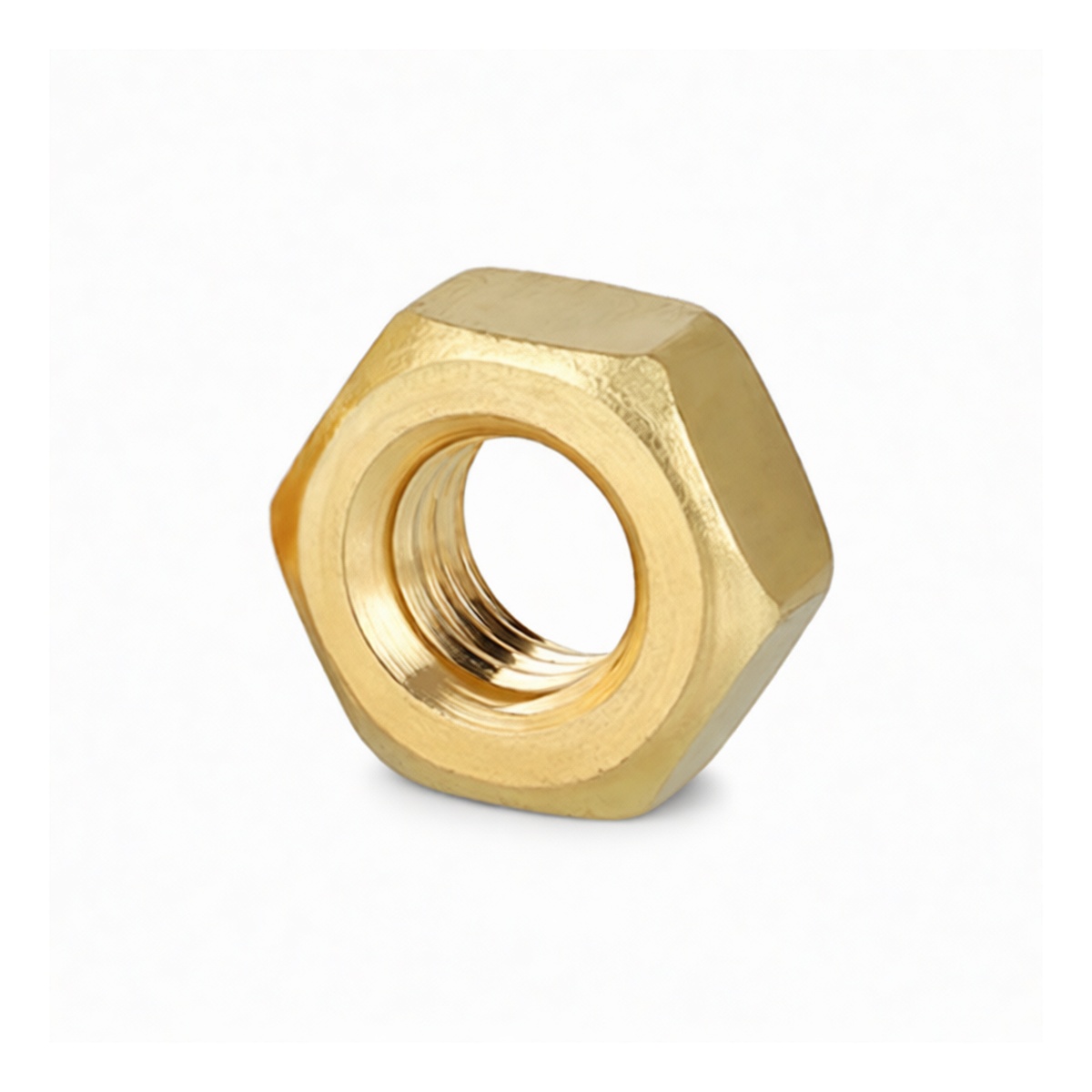 Brass H62 Hex Nut, M4-0.7 Thread, 7mm Width, Plain Finish, Pkg Qty 1000
