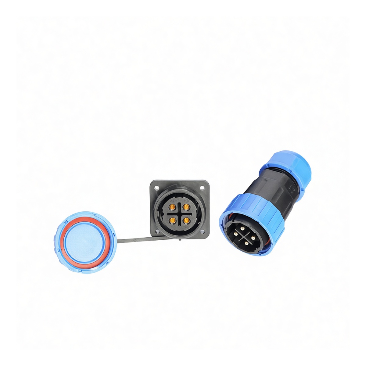 45A 380V 4-Conductor 8 AWG Rubber Power Cable IP68 Connector, Pkg Qty 10