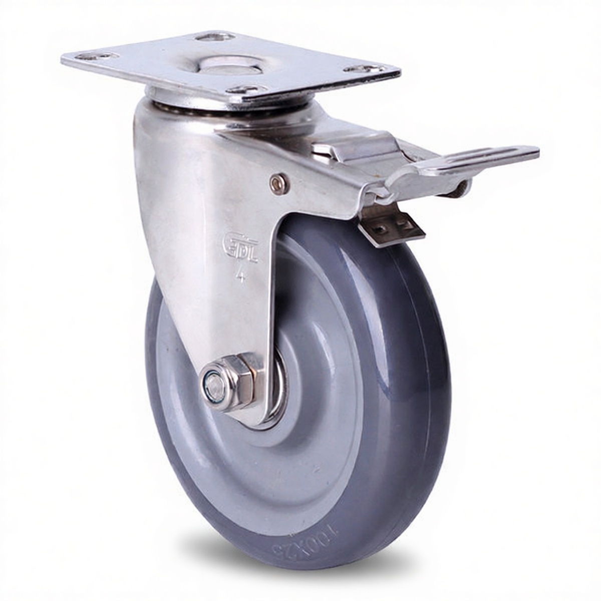 4in Polyurethane Stem Caster with Brake, 198.45 lbs Load, Pkg Qty 2